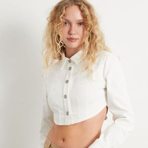 LA Hearts Long-Sleeve Snap Front Corset Top, Medium, White.